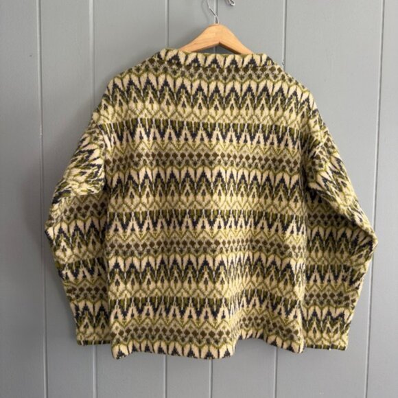 Vintage Swedish Wool Sweater Fair Isle Nordic Geometric Green Cream Pullover M - Picture 8 of 9